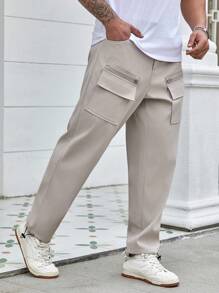 Manfinity Homme Men\ Plus Size Solid Color Pants With Pockets - Apricot - View 4