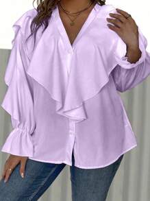 Calvaya Blusa Morada Con Cuello En V De Talla Grande Para Mujer