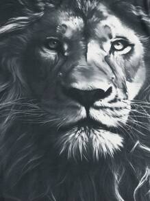 Manfinity LEGND 男士獅子印花短袖t恤,夏季休閒 - 深灰色 - 查看 4