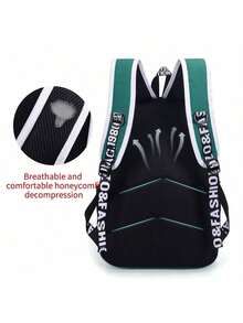 荧光色背包套装，含铅笔盒，大容量，超大尺寸，防刮耐用，是度假、旅行、通勤、商务、高中等场合的理想之选，简约休闲卡通时尚街头风格，双色设计，适合学生、男士、青少年。 - 黑色 - 查看 8