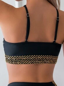 SHEIN Swim 拼布交叉比基尼套装 夏季 - 黑色 - 查看 8