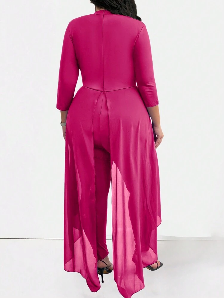 Plus Size Jumpsuit With Hollow Out Design, Front Drape Decoration