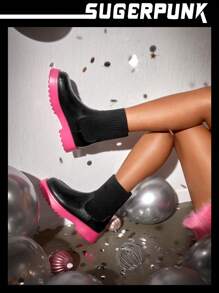 Sugerpunk Zapatos de mujer de diseño de punto negro tipo calcetín estilo botín para usar en verano, Navidad, Año Nuevo y el Día de San Valentín