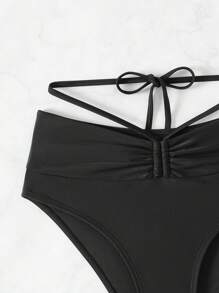 SHEIN Swim Braga de bikini de triángulo con tiras cruzadas en la espalda de unicolor para damas en verano - Negro - Ver 3