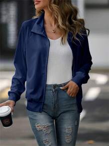 INAWLY Women Fashionable Casual Lapel Collar Long Sleeve Sweatshirt Pullover Fall Sweatshirt - Navy Blue - View 3