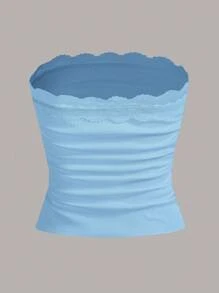 SHEIN EZwear Atuendos De Verano 2 Piezas Top Tubo Con Borde De Encaje - Multicolor - Ver 4