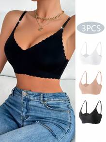 3入組女士海貝邊修飾可調肩帶胸圍套裝 - 彩色 - 查看 3