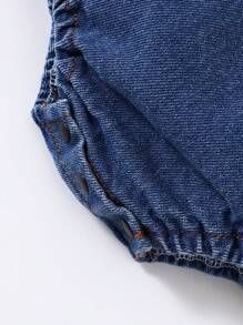 SHEIN Conjunto De Camiseta Casual De Manga Corta A Rayas Y Pantalones Cortos Con Tirantes De Oso De Peluche Para Bebé Niño, Verano