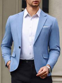 Manfinity Mode Men's Solid Color Single Breasted Long Sleeve Suit Jacket