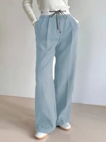 DAZY Women's Spring/Summer Color-Blocked High Waist Straight Leg Suit Pants - Blue - View 4