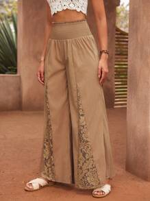 Chiquease Waist Drawstring Contrast Lace Pants Fall Cloth For Women - Khaki - View 5