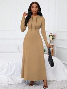 SHEIN LUNE Vestido largo con capucha, cordón y bolsillos para mujer, atuendo femenino