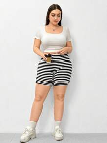 SHEIN Essnce Plus Size Women's Summer New Fashion Casual Comfortable Tight Cycling Shorts  3pcs - Grey - View 8