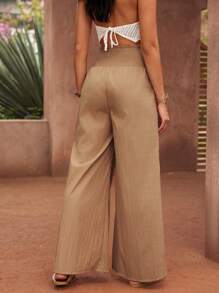 Chiquease Waist Drawstring Contrast Lace Pants Fall Cloth For Women - Khaki - View 2