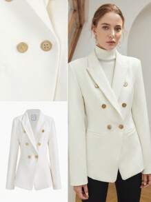 MOTF PREMIUM VISCOSE DOUBLE BREASTED BLAZER - White - View 2