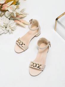 新款時尚兒童金屬扣高跟涼鞋,公主表演鞋 - 杏色 - 查看 7