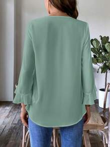 SHEIN Clasi Blusa Decorada Primaveral Casual V-cuello Con Bordes Plisados - verde menta - Ver 2
