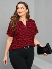 SHEIN Clasi Summer Shirts Plus Size Short Sleeve Summer Blouse With Notched Lapel