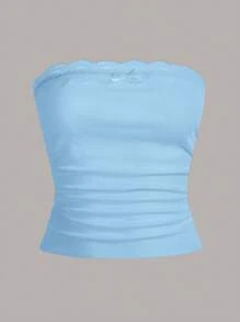 SHEIN EZwear Atuendos De Verano 2 Piezas Top Tubo Con Borde De Encaje - Multicolor - Ver 5