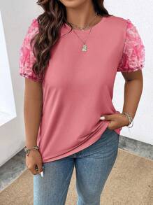 Celure Plus Size 3d Flower Patchwork Short Sleeve T-Shirt For Summer