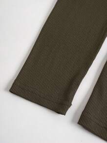 INAWLY Hollow Out Knitted Slim Fit Long Sleeve T-Shirt, Spring Casual Style Fall Cloth For Women - Army Green - View 4