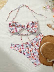 SHEIN Swim Curve Bộ bikini cỡ lớn đi biển mùa hè với bộ áo ngực và bộ bikini họa tiết hoa rực rỡ - Nhiều màu - Xem 2
