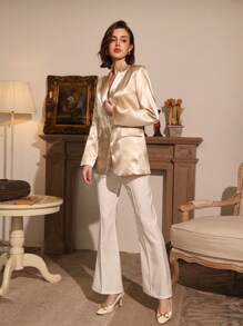 GENKIRA 女式反光純色西裝外套 - 杏色 - 查看 3