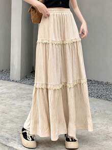 DAZY Ladies' Spring/Summer Lace & Floral Long Skirt - Apricot - View 3