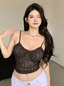 Dazy Designer Top camisola curto para mulher, cor lisa, sexy, com bainha assimétrica e decote halter - Castanho Café - Ver 8