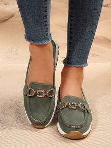 Giày thể thao nữ thường ngày thu/đông với đế mềm thoải mái và trang trí dây xích kim loại - màu xanh lá - Xem 3