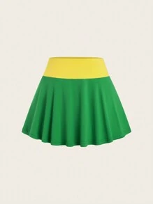 SHEIN Unity Falda mini con impresión de letras brasileñas y bloqueo de color - Verde - Ver 2