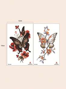 2入組蝴蝶和花卉紋身貼紙,防水暫時性紋身貼紙 - 粉色 - 查看 4