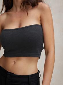 Anewsta Sexy Short Wrapped Chest Tube Top With Cropped Design And Exposed Navel - Black - View 7