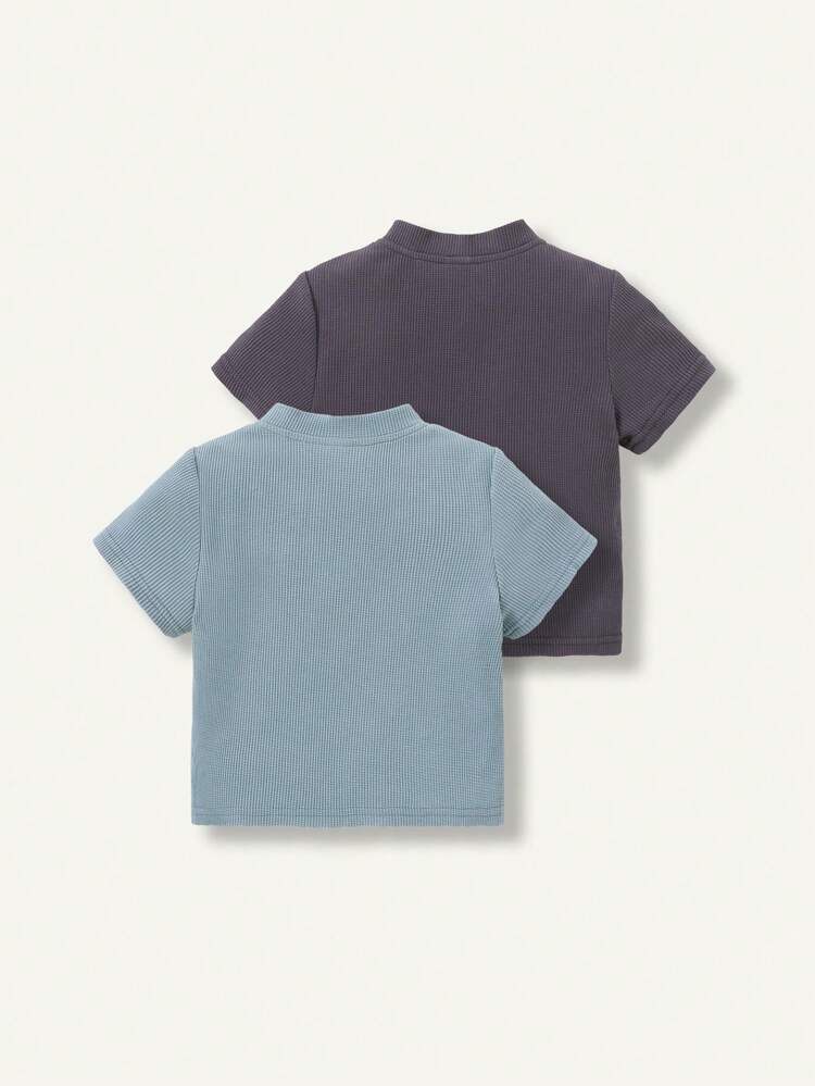 Baby Boy Short Sleeve Polo Shirt Two Piece Set, Solid Color, Half-Open Collar