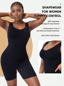 Women's Fashionable Tummy Control Waist Trainer Shapewear Unitards With Buttock Enhancing - Black - View 2