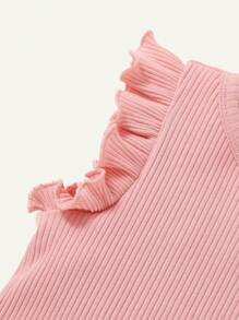 Cozy Pixies Baby Girl's Ruffle Trimmed Patched Top & Flare Pants Set With Round Neckline Matching Set - Pink - View 4