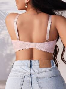 Lencería de talla grande de encaje floral con sujetador sin tirantes, 1 pieza