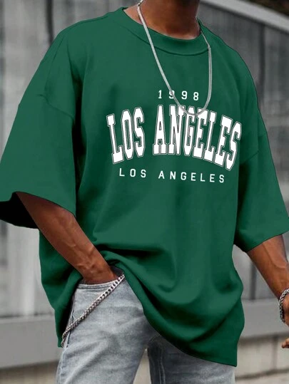 Manfinity LEGND 男士大碼夏季寬鬆圓領領口落肩袖印字休閒T恤