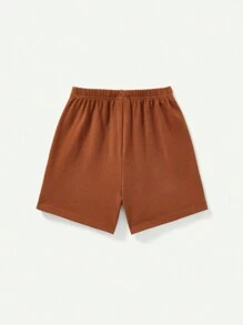 Cozy Pixies Baby Boys' Casual Color Block Round Neck Pullover And Shorts Set - Brown - View 2