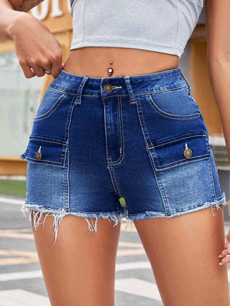 Women's Denim Shorts With Pockets, Distressed And Frayed Hem