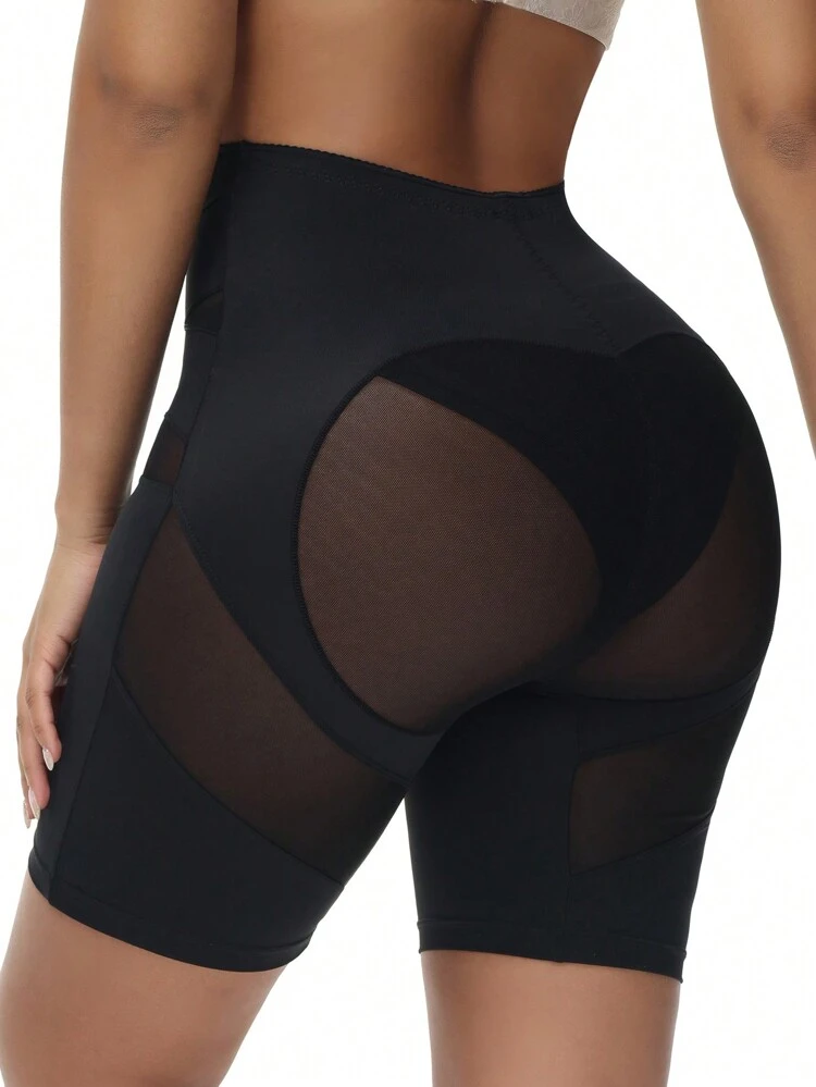 Mesh Contrast Solid Color Tummy Control Shorts