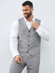EASEVO 2pcs/Set Plus Size Men's Casual Suit Vest And Tapered Pants Set - Grey - View 4