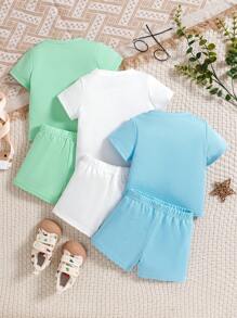 Mały chłopiec Lato Modny Codzienny Krótki Rękaw Koszulka  I Szorty Komplety Biżuterii