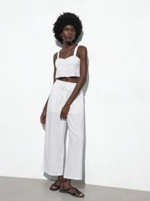 Maija Ensemble de haut à bretelles et de pantalon long de couleur unie pour femme - Blanc - Voir 5