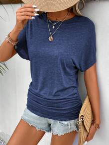 SHEIN Frenchy T-shirt à col rond à manches courtes de couleur unie simple pour femme pour un usage quotidien