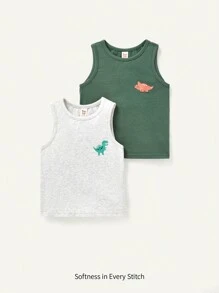 Cozy Pixies Baby Boy Casual Knitted Soft Cartoon Animal Pattern Round Neck Sleeveless Vest And Top 2-Piece Set