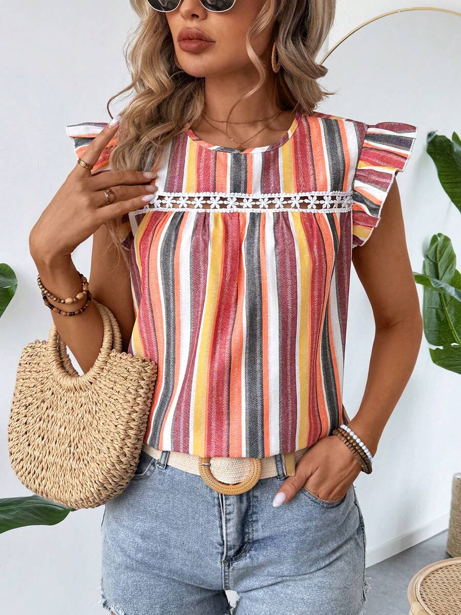 SHEIN LUNE Thoải mái Thoáng khí Retro Sọc đầy màu sắc Đúng mốt Giải trí Áo sơ mi Đối với Liên hoan âm nhạc Và Kỳ nghỉ - Nhiều màu - Xem 1