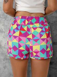 Acelitt Women's Plaid & Leopard Print High Waist Straight Leg Slit Casual Shorts, Suitable For Beach & Holiday - Multicolor - View 2