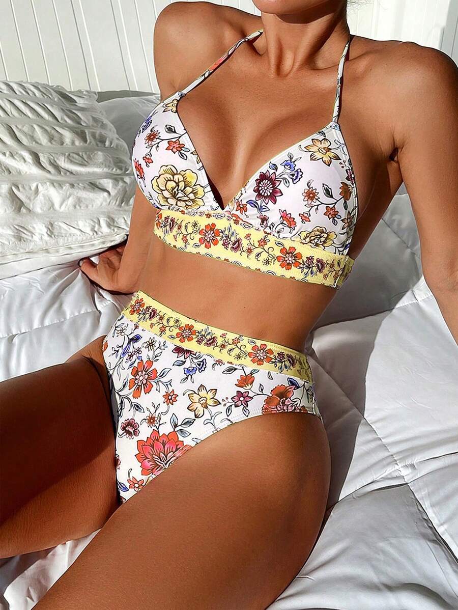 SHEIN Swim 女士花卉印花比基尼套装（已购买版权）夏日海滩 - 彩色 - 查看 1