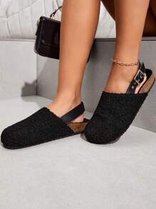 Styleloop 女士鞋纯色户外休闲黑色百搭蓬松平底鞋夏季度假鞋夏季促销波西米亚风复古乡村风法式鞋 - 黑色 - 查看 2